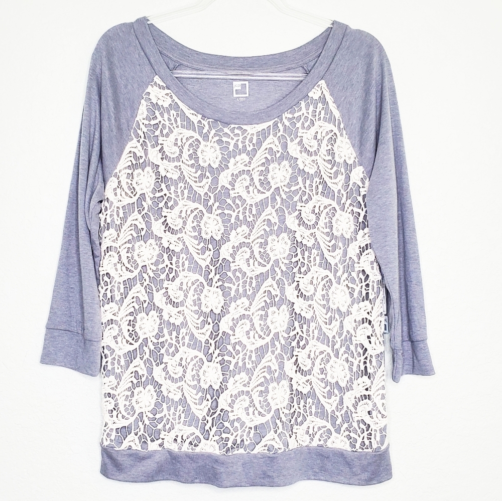 NWT JCP | Crochet Front Grey Sweatshirt Top